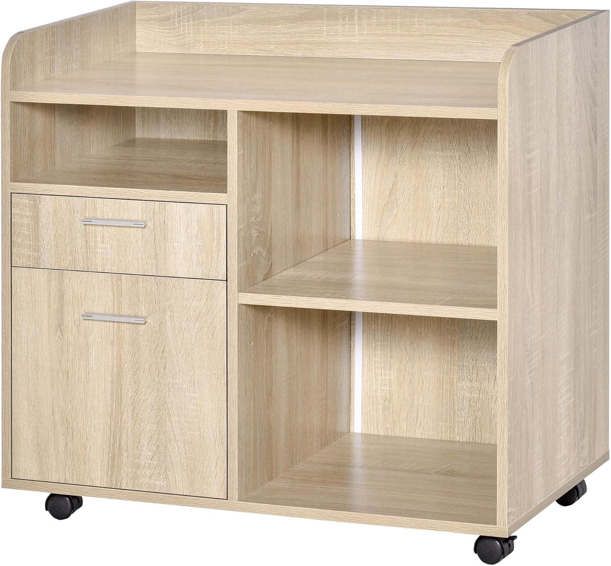 Rolbare printerstandaard bureau 80x40x72 cm Licht eiken