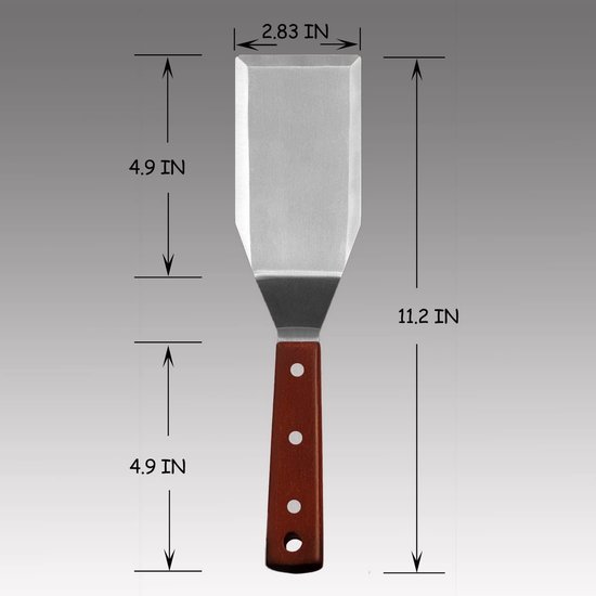 Burger Spatel Turner voor gietijzeren koekenpannen en platte grills, volledig tang-houten handvat, roestvrijstalen mes, 13,7 cm x 7,5 cm — afbeelding 5