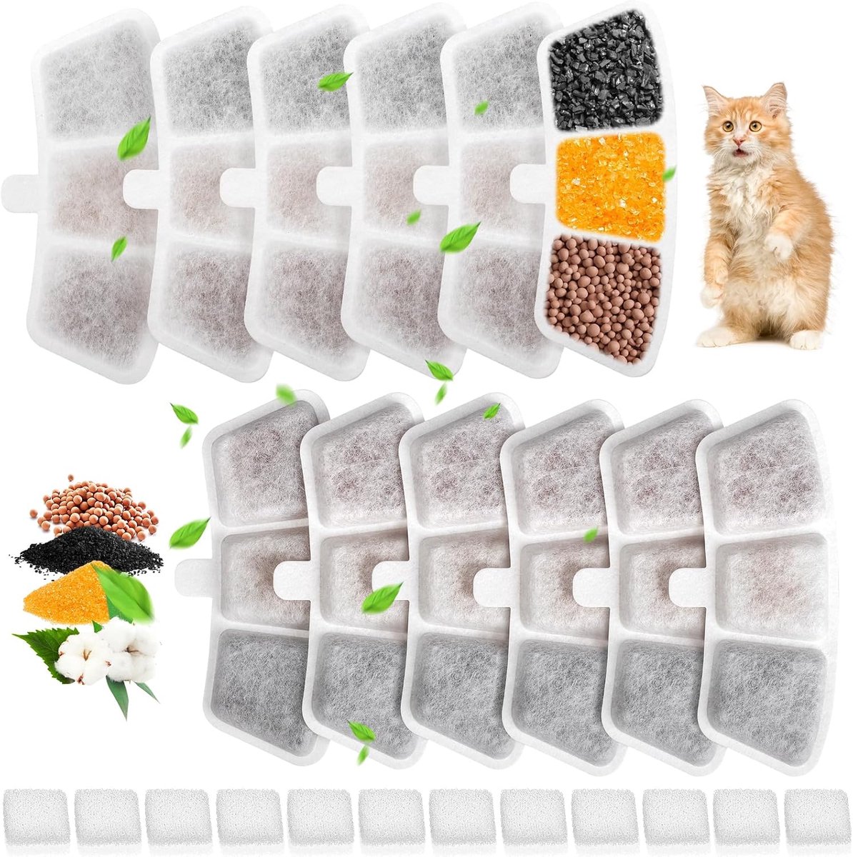 Set van 12 kattenfonteinfilters voor 118 FL oz/3,5 l draadloze roestvrijstalen kattenfontein, model PW04, 5-laags filtratie