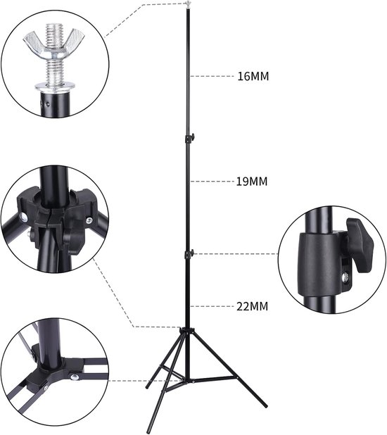 Achtergrondstandaard, 2 x 3 m, verstelbare set steunen voor achtergrond, greenscreen standaard, fotoachtergrond standaard, achtergrondframe met 4 stuks klemmen voor fotografie, videoportret. — afbeelding 4