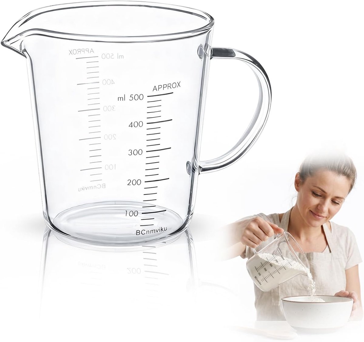 Maatbeker 500 ml, V-vormige uitloop maatbeker met schaal, ideaal voor keuken, bakken en koken