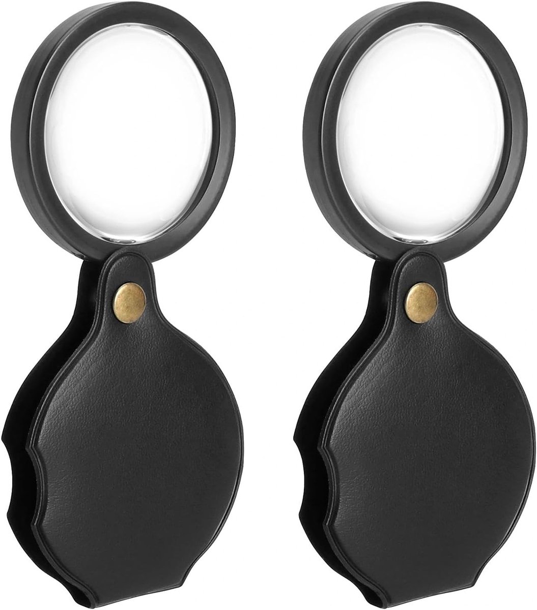 2 Stuks Zakloep, Mini Vergrootglas Opvouwbaar 60mm met PU Beschermhoes 360° Draaibaar, Leesloep voor Senioren, Kinderen, Boeken, Munten