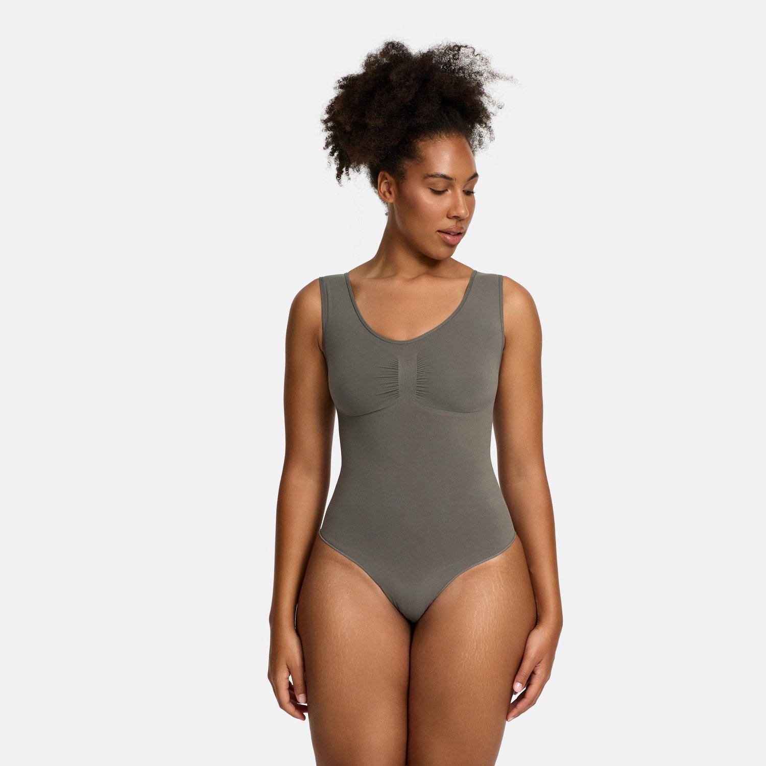 cfab Tanktop bodysuit met corrigerende werking en koordjes - Grafiet - 5XL - Corrigerende Body - Naadlos - corrigerend ondergoed dames