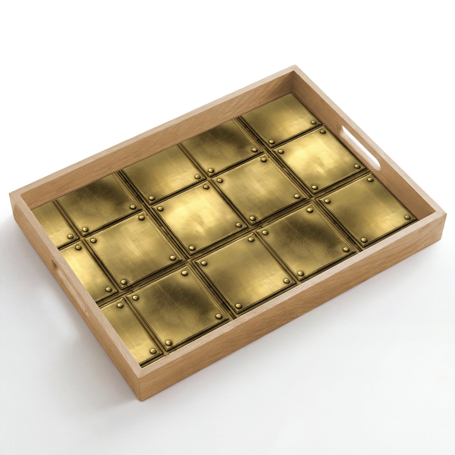 Dienblad hout 50x35 cm - Schootdienblad - Platen - Industrieel - Stoer - Goud - Borrelplank rechthoek - Plateau dienbladen