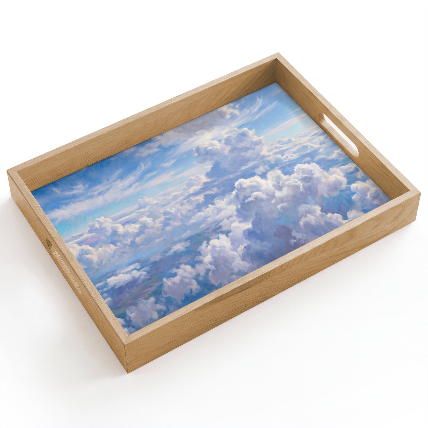 Dienblad hout 40x30 cm - Schootdienblad - Wolken - Lucht - Natuur - Abstract - Blauw - Borrelplank rechthoek - Plateau dienbladen