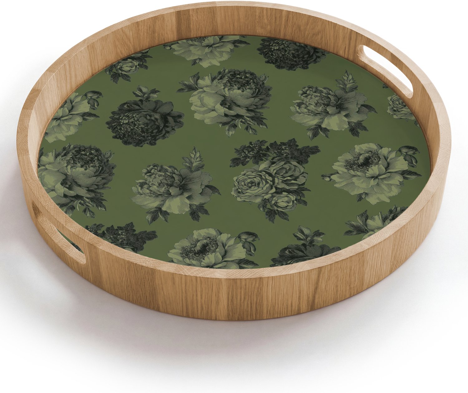 Dienblad rond 40x40 cm - Schootdienblad hout - Klassiek - botanisch - Olijfgroen - Bloemen - Borrelplank rechthoek - Plateau houten dienbladen