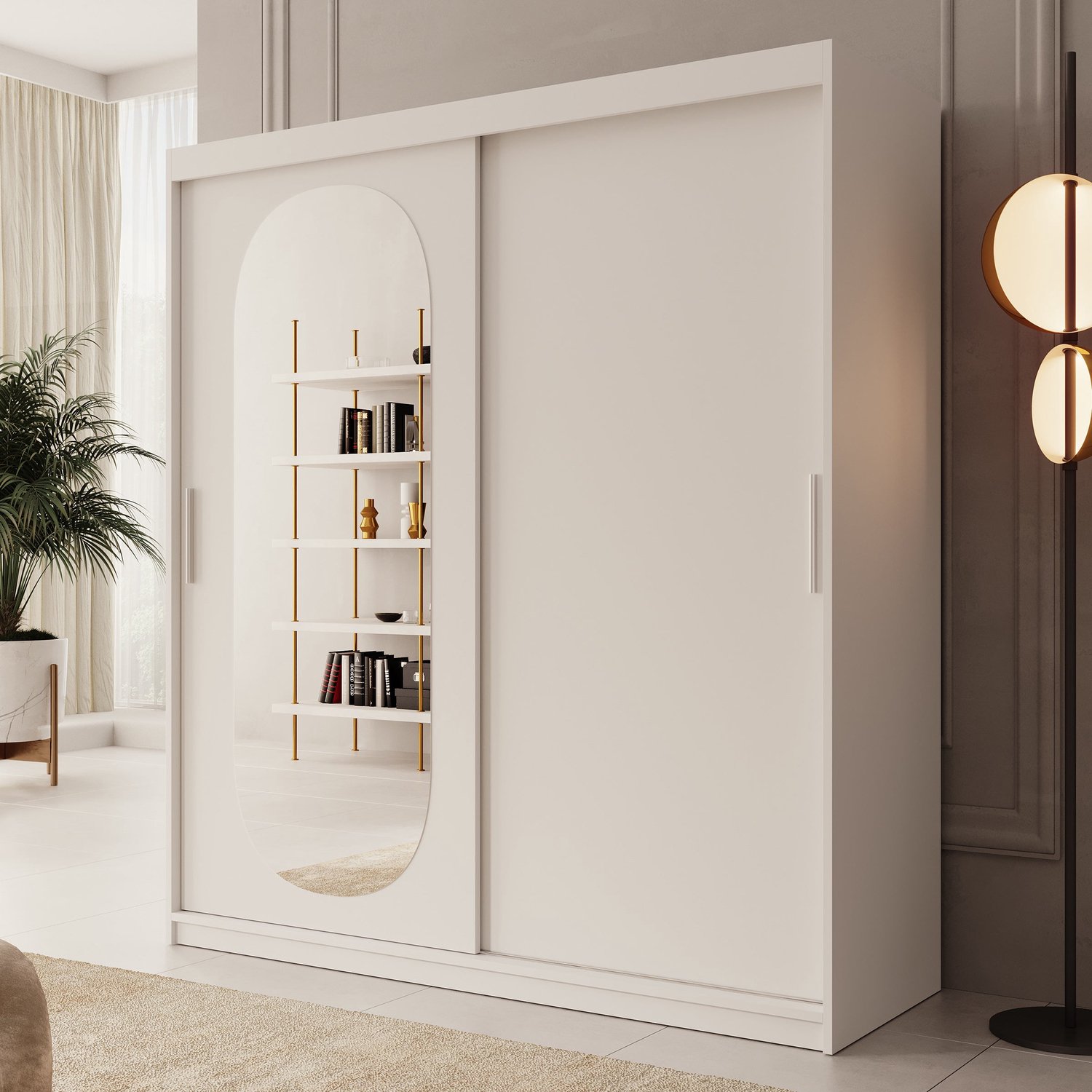 MEUBELLA Kledingkast Bodhi - Wit - 180 cm - Met spiegel
