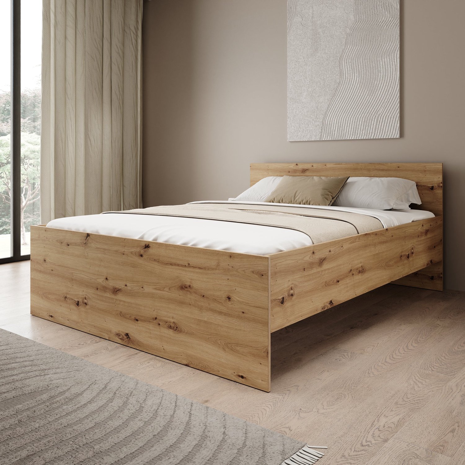 MEUBELLA Montalo - Tweepersoonsbed - Eikenpatroon - 160x200 cm Bruin