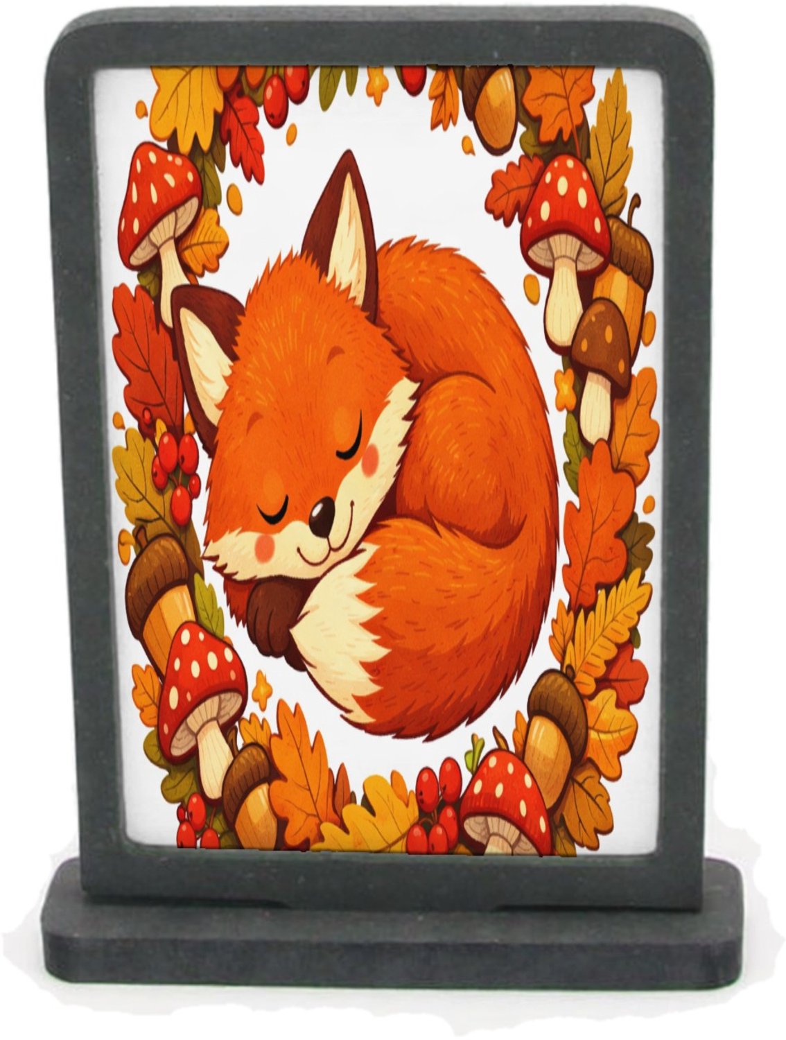 Mr Cadeautjes Houten fotolijst rechthoek met MDF inleg - design Slapende vos in herfstbladeren | cadeau Wit