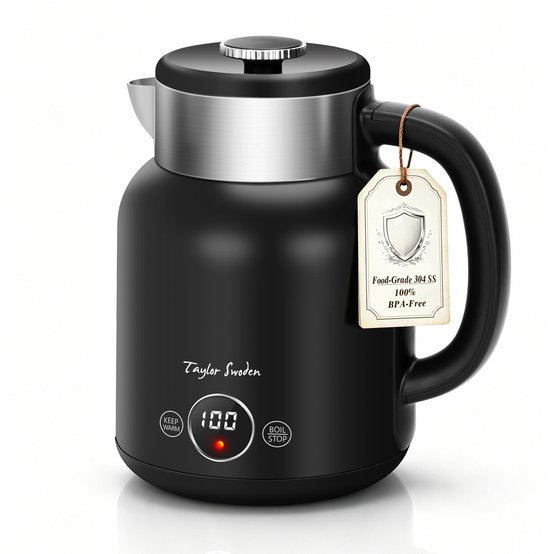 Taylor Swoden 30HB8 Asher - Waterkoker - Met Temperatuurregeling - 40°C tot 100°C - Warmhoudfunctie - 1.7 Liter - Cool Touch - RvS - 2200W - Zwart