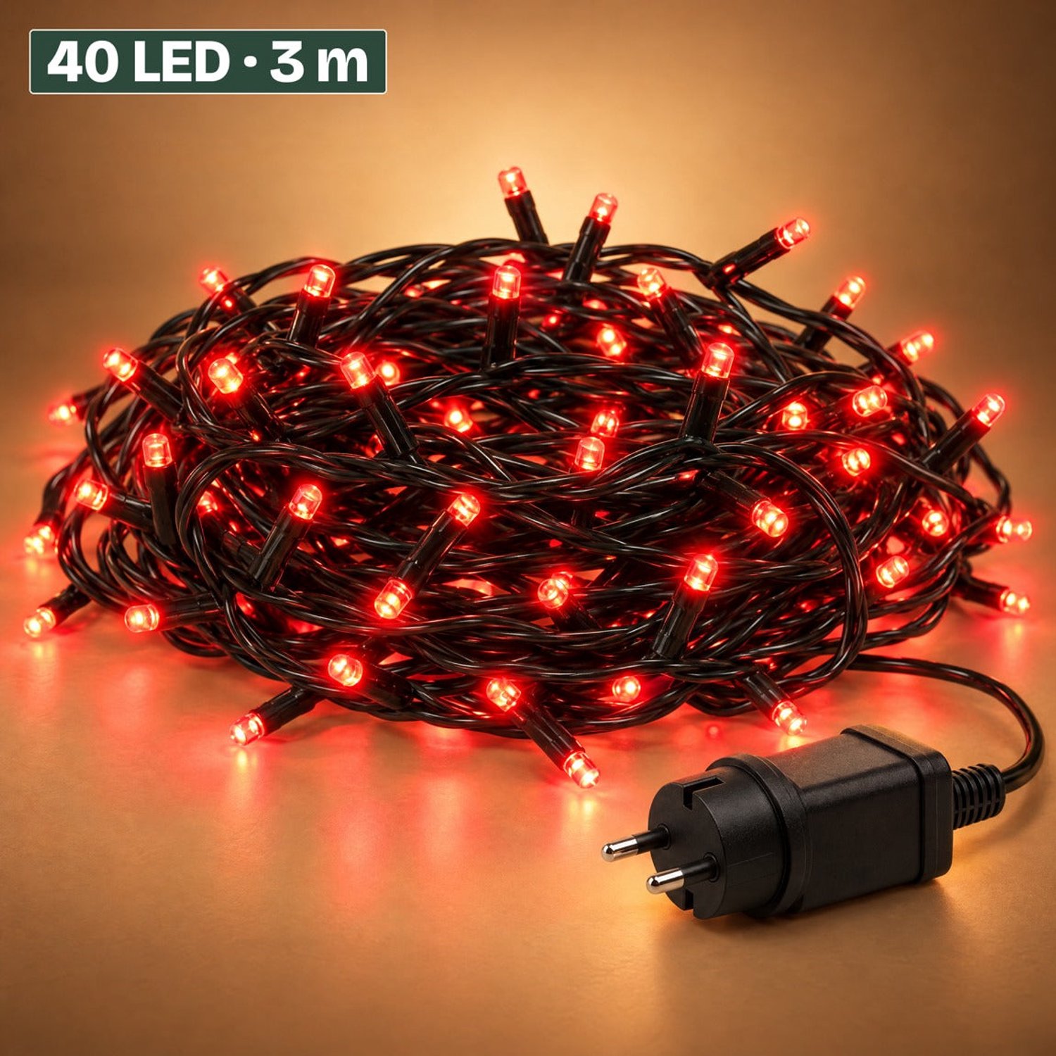 Levano Kerstverlichting Buiten 40 LED 3 m Rood - Lichtsnoer voor Binnen en Buiten - Kerstlampjes met Stekker - Kerstboomverlichting - Lichtslinger - Kerstlichtjes - Lichtketting - Kerstversiering - Timer - Lichtfuncties - Geheugen