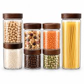 Bangosa Glazen Voorraadpotten Acacia Deksel – Voorraadbussen Glas - 650ml | 1000ml | 1850ml – Inclusief Labels & Marker – Luchtdicht – 7 sets