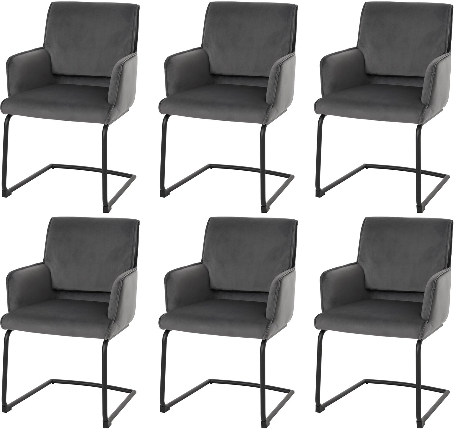 MCW Set van 6 sledestoelen MCW-N60, eetkamerstoel, keukenstoel, stoel, stof/textiel ~ donkergrijs