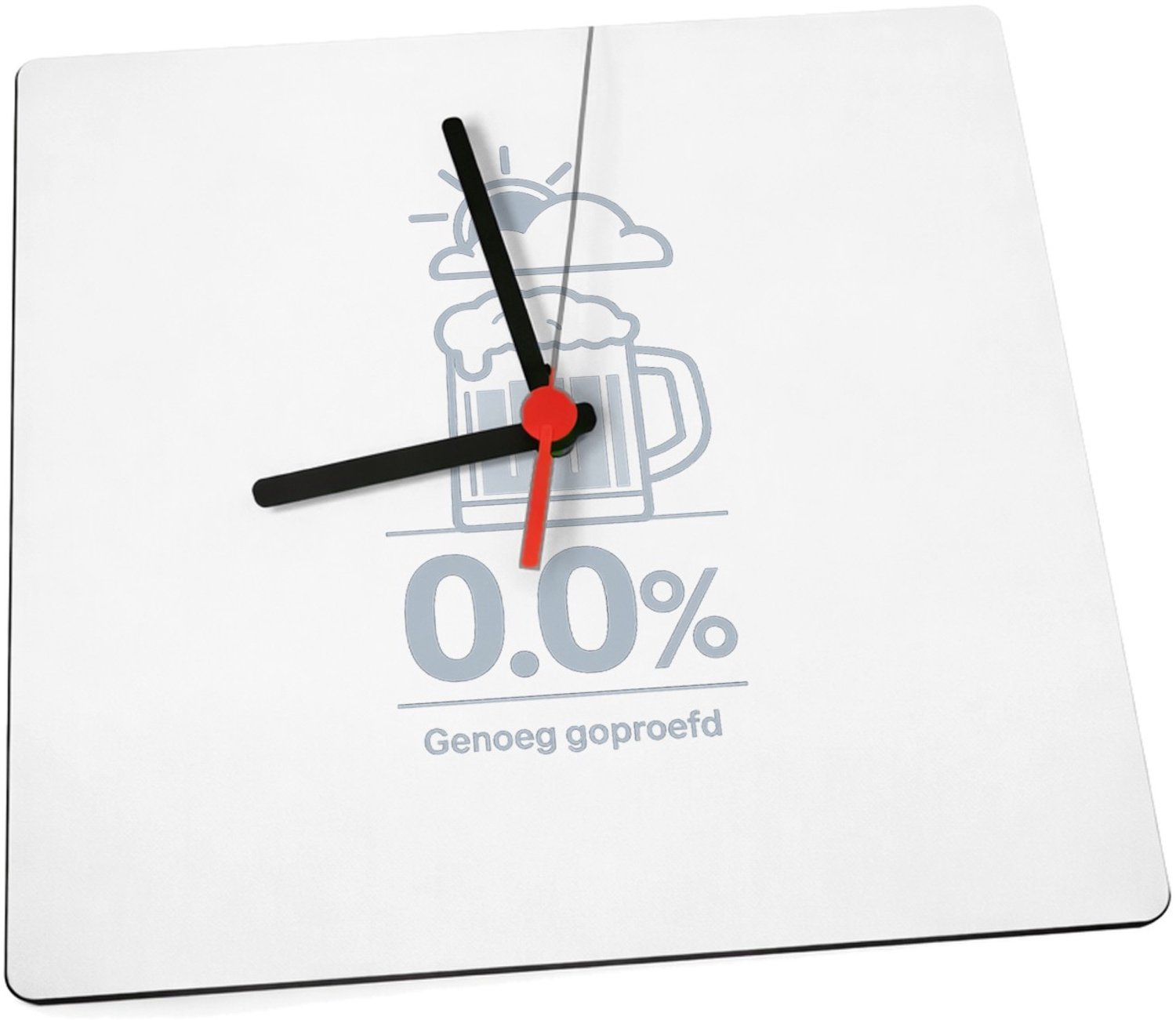 Mr Cadeautjes Klok 19 x 19 - design Een weerbericht-grap rond koffie in plaats van bier, met een | cadeau Wit