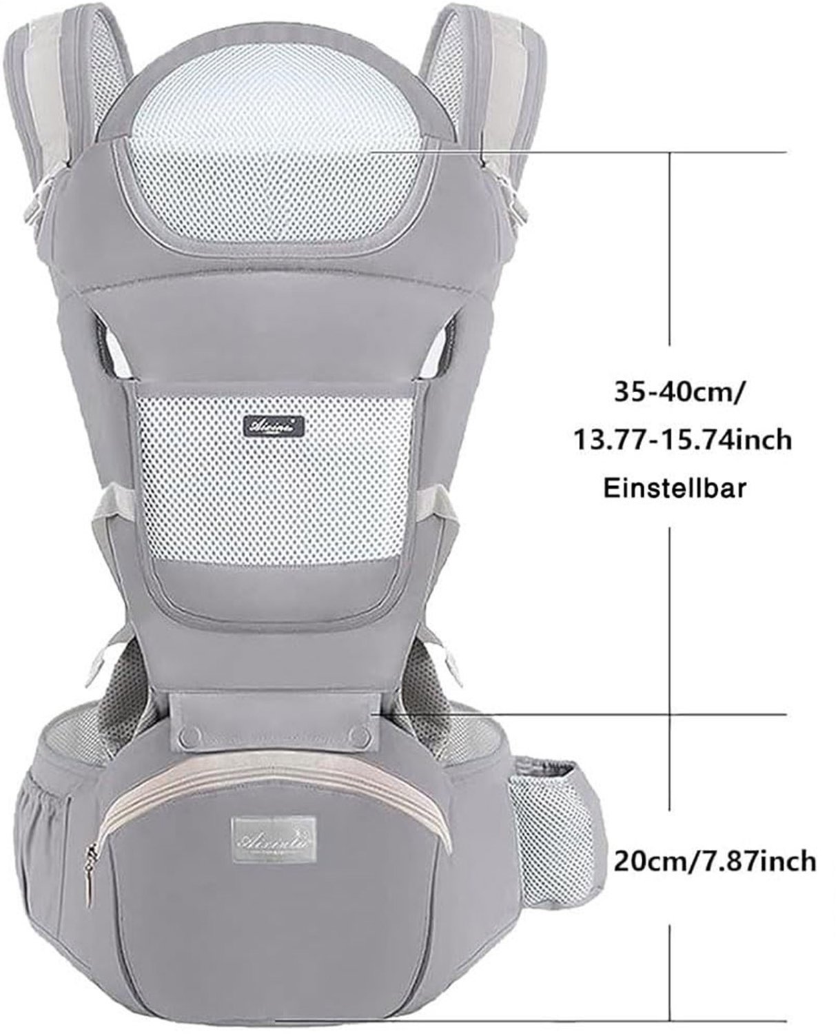 CHICFURN Draagzak voor Baby en Peuter - 15 Draagwijzen - Afneembare Heupzit - Katoen en 3D Mesh - Grijs – foto 2