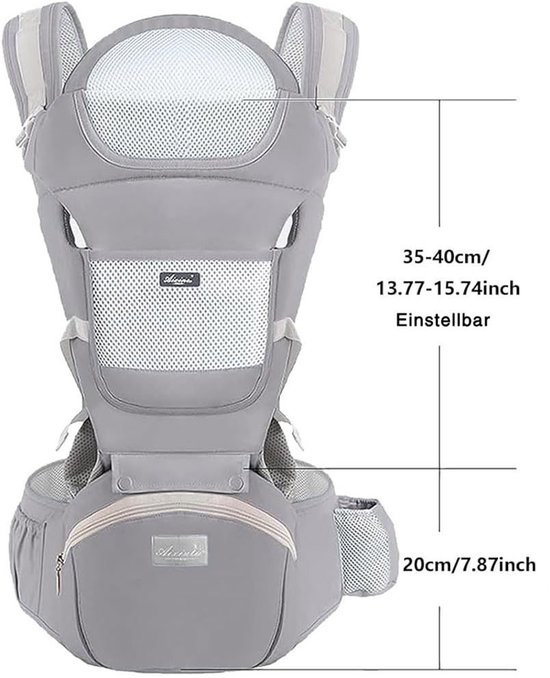 CHICFURN Draagzak voor Baby en Peuter - 15 Draagwijzen - Afneembare Heupzit - Katoen en 3D Mesh - Grijs — afbeelding 2