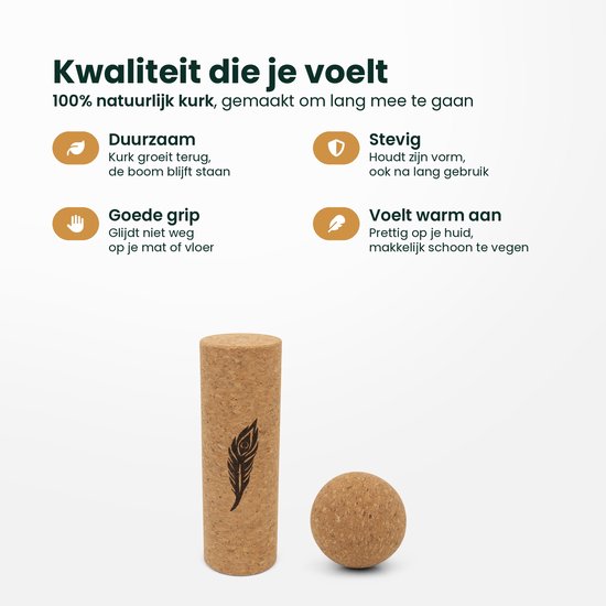 MindBaas 3-in-1 Massage Roller Set Kurk - Foam Roller Alternatief - Voetroller & Massagebal (Triggerpoint / Fascia Bal) - Incl. E-book van MindBaas — afbeelding 4