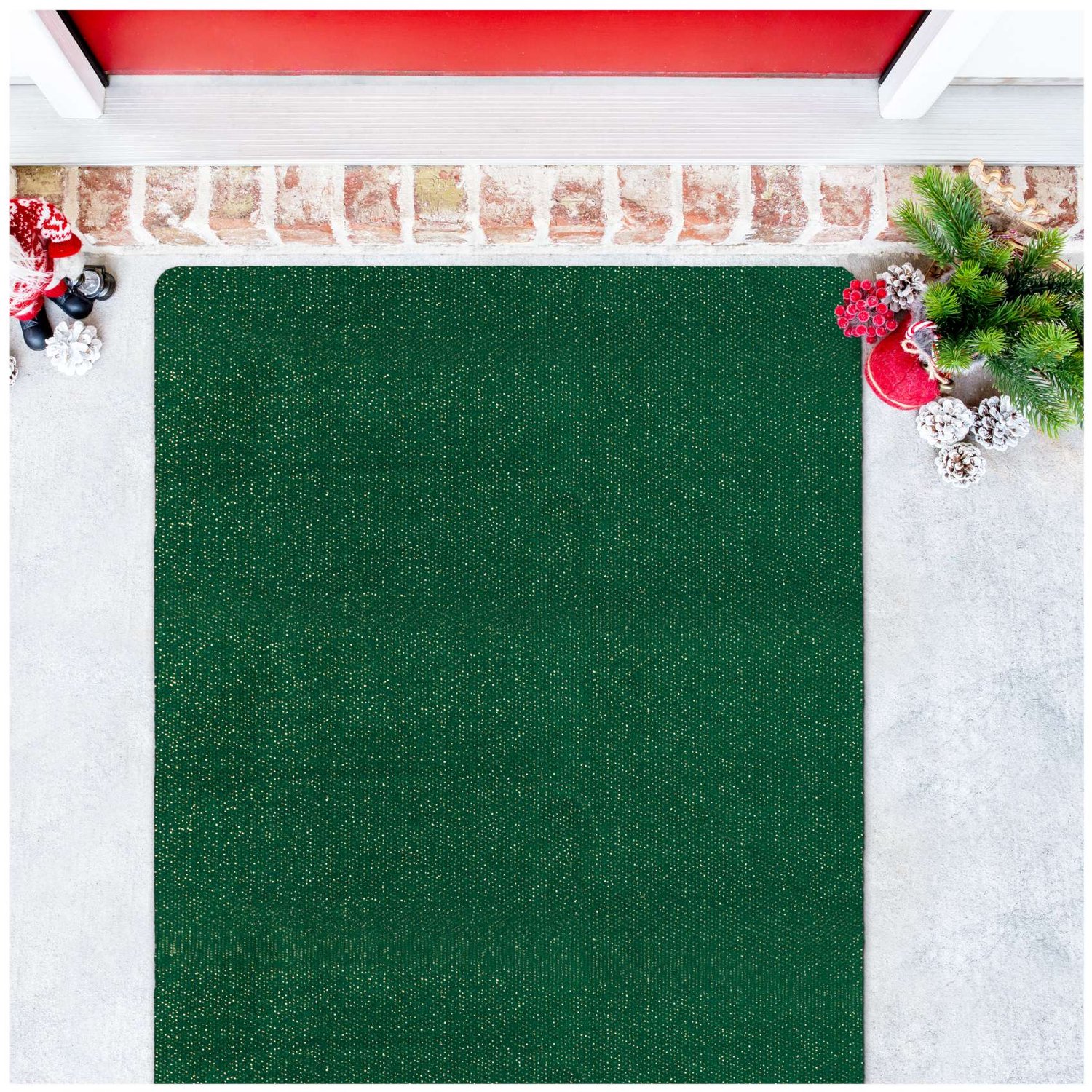 ANRO Effen Kerst vloerkleed Groen 80x120 cm - Glitter - Antislip