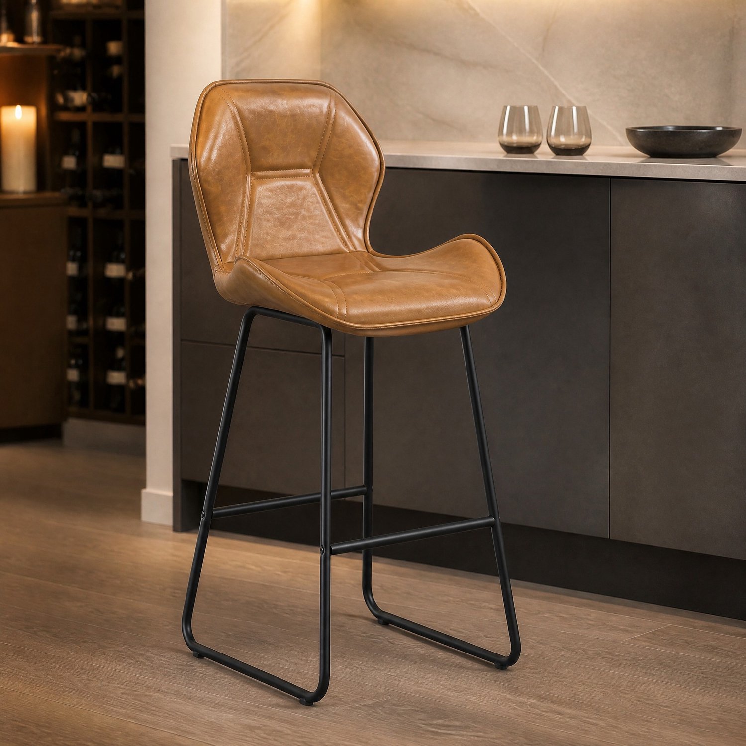 CHICFURN Barkruk - Met rugleuning en voetsteun - Metaal - Bruin