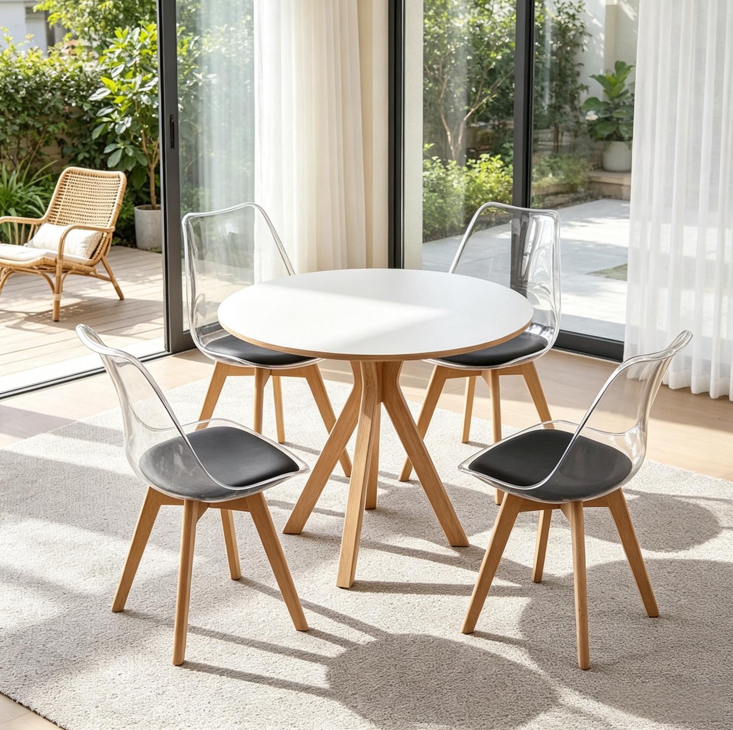 MODFU Eetkamerstoelen - Set Van 4 - Kunstleren Zitting - Houten Poten - Zwart