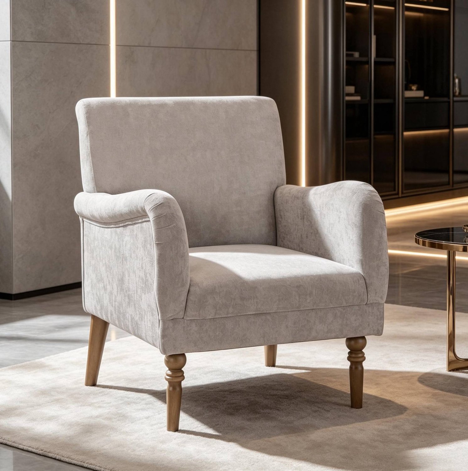 Wishdor Fauteuil met hoge rugleuning en brede zitting - Zachte vulling - Vaste armleuningen - Leeshoek woonkamer kantoor - Stof met houten poten - Grijs - 70 x 75 x 88 cm