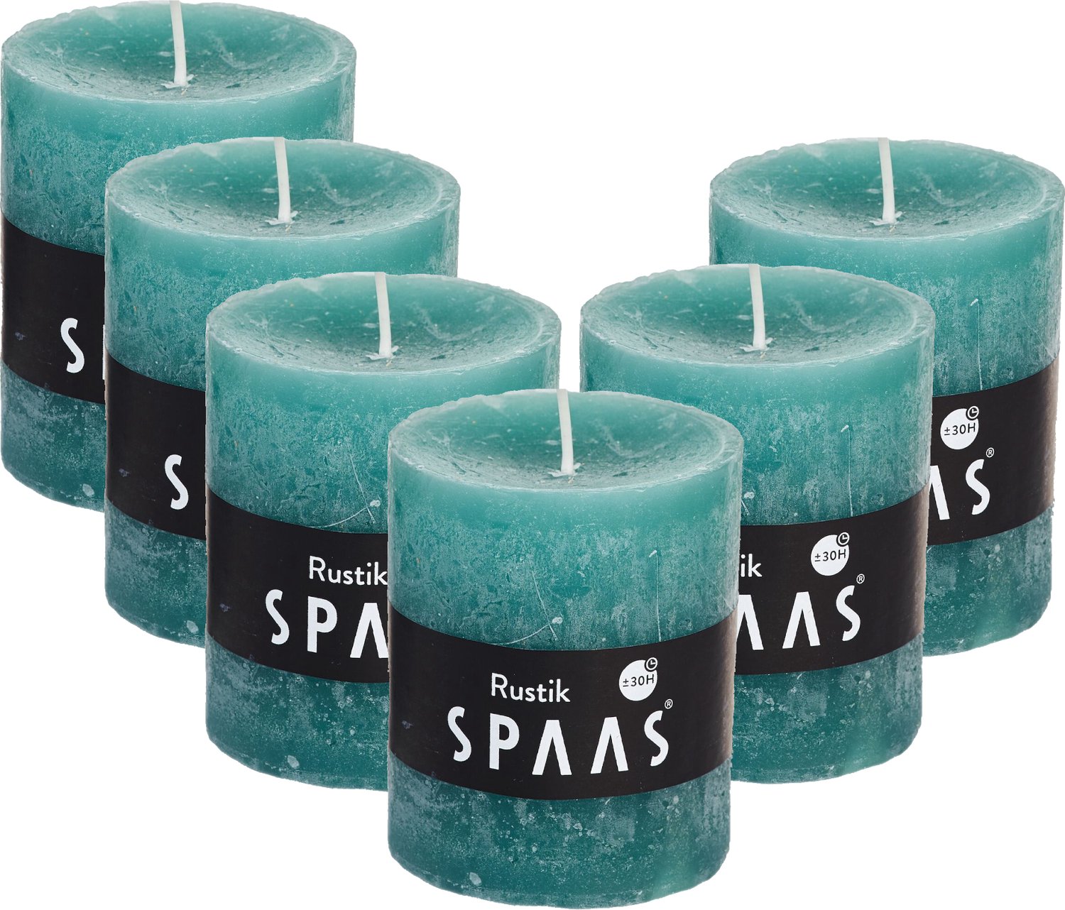 SPAAS Rustieke Stompkaarsen 70/80 mm - Smaragdgroen - circa 30u - 6 kaarsen