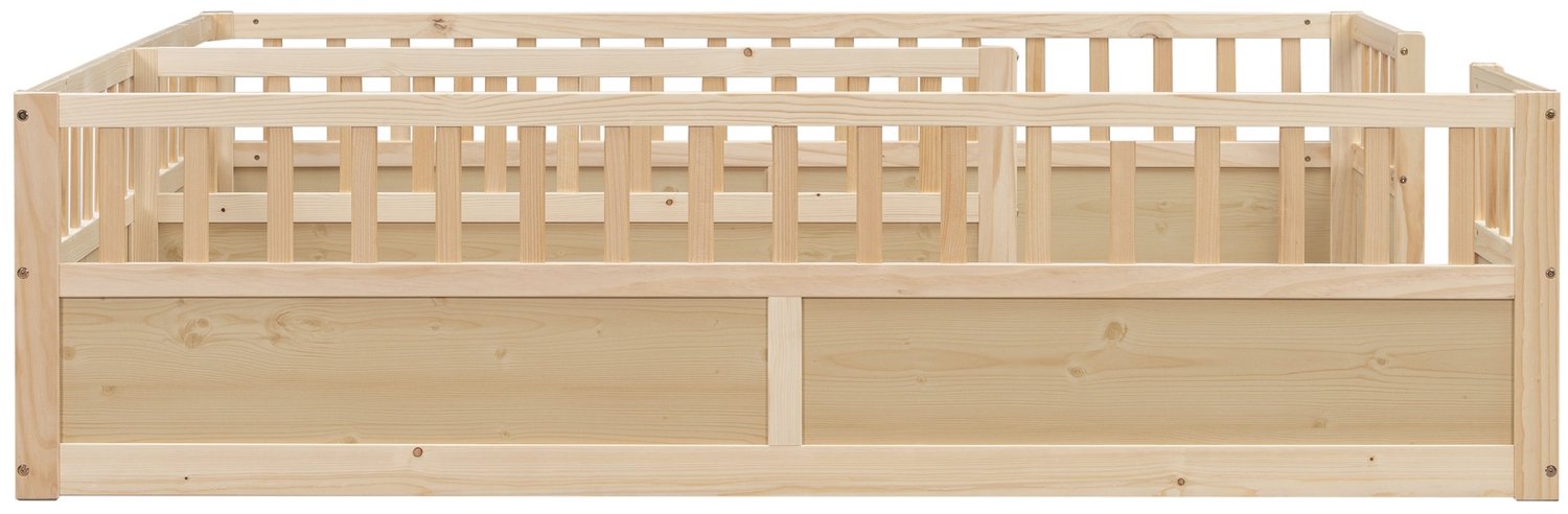 COVREO Kinderbed met dubbele ligplaats – 2 x 90 x 200 cm – Vloerbed met hoge hekken – Voor twee kinderen – Naturel - zonder matras