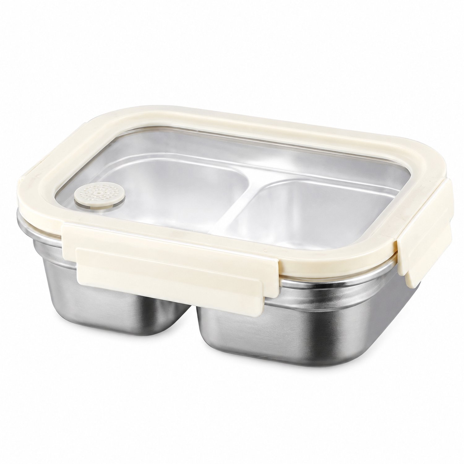 Broodtrommel met twee vakken, 1200 ml, 304 roestvrijstalen bak en deksel, 20,5 × 15,5 × 6,5 cm