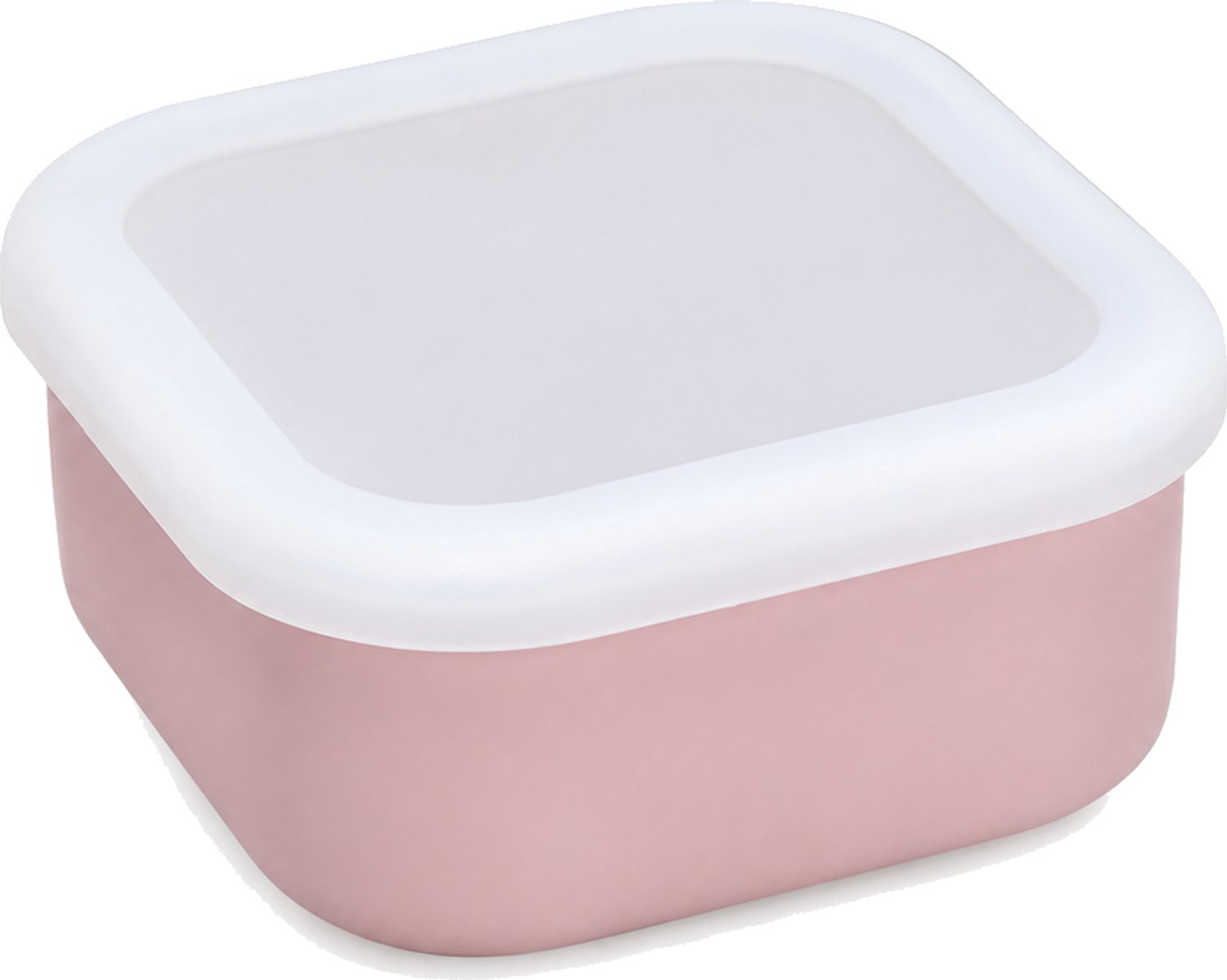 Broodtrommel van siliconen, 600 ml, vierkant, met transparant deksel, poederroze, 13,5 × 13,5 × 6,5 cm