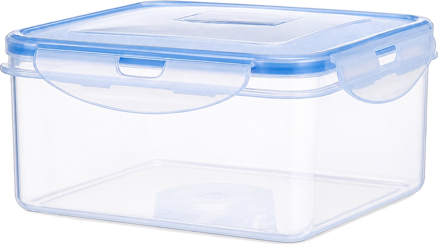 Vierkante broodtrommel van 1050 ml, transparant PP, met deksel en sluitclips