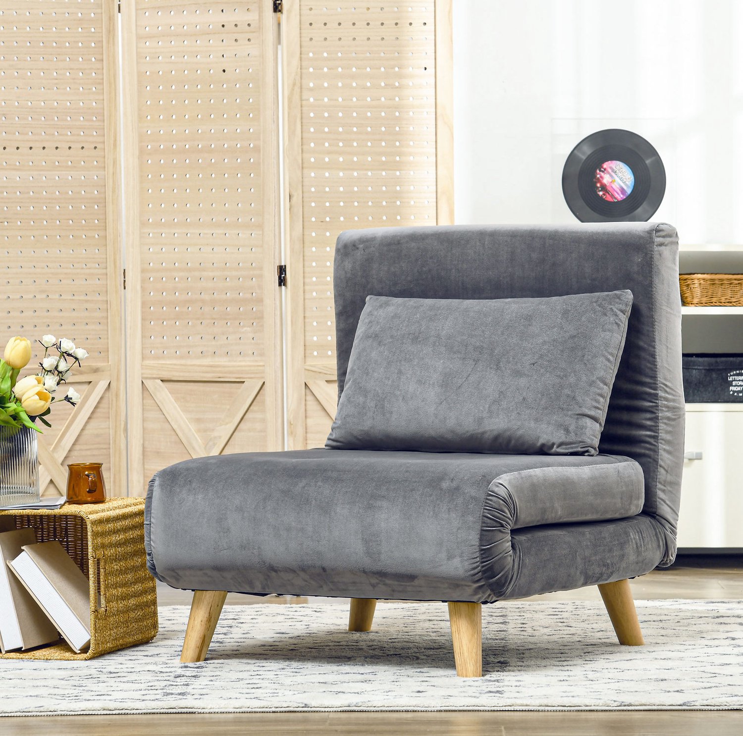 CHICFURN Fauteuil - Slaapfunctie - Verstelbare rugleuning - Grijs