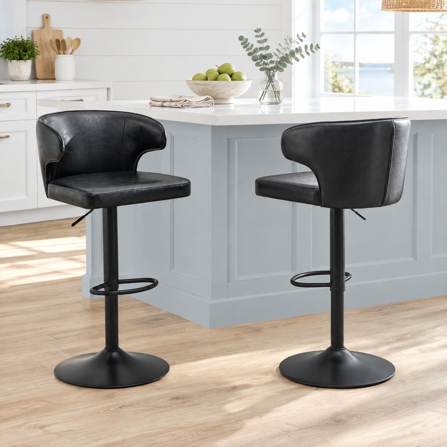 CHICFURN Barkruk - Set van 2 - Verstelbaar - Met rugleuning - Zwart