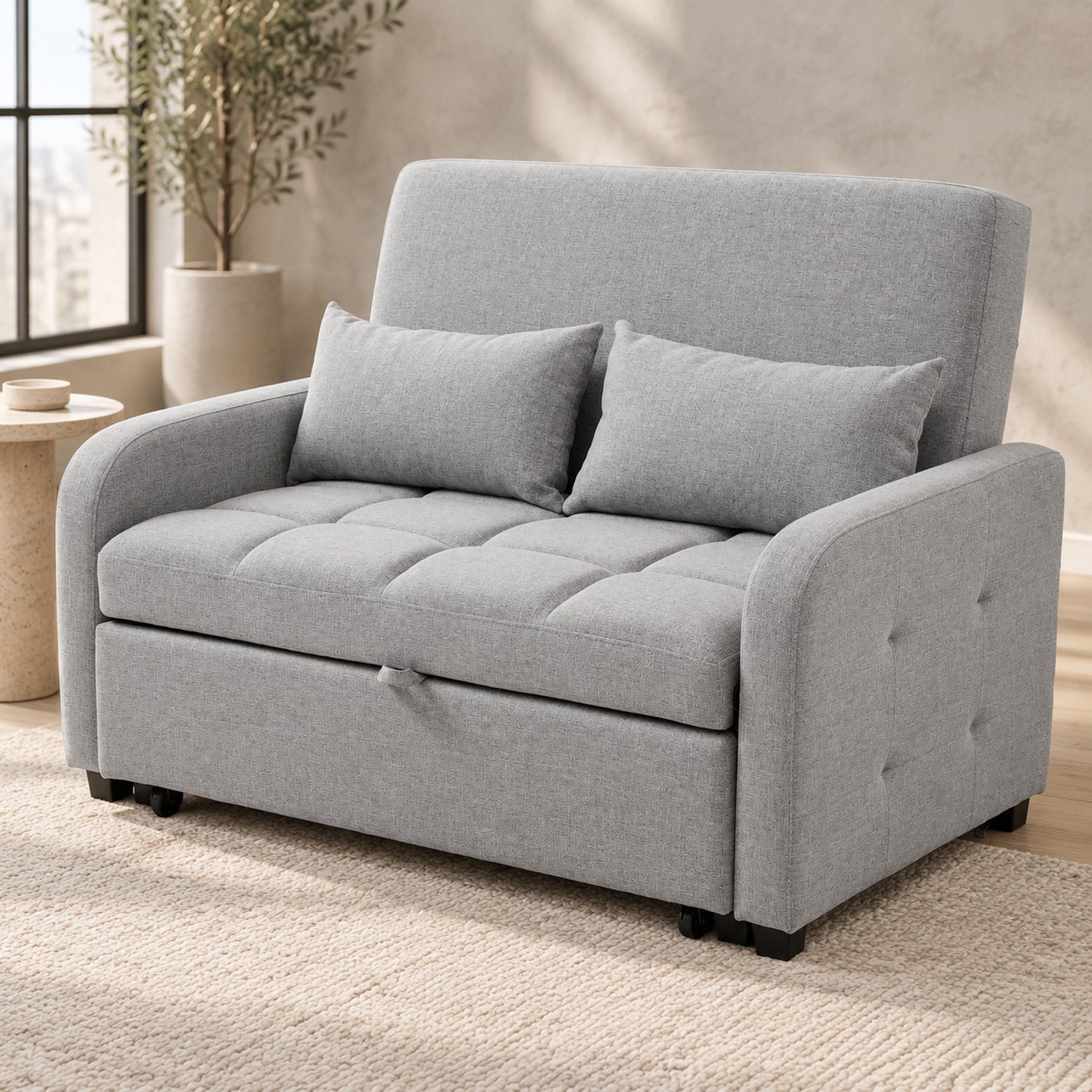 WUVRIE 2-zits slaapbank 127x75x94 cm - 3-standen rugleuning en 2 kussens - Antiekgrijs