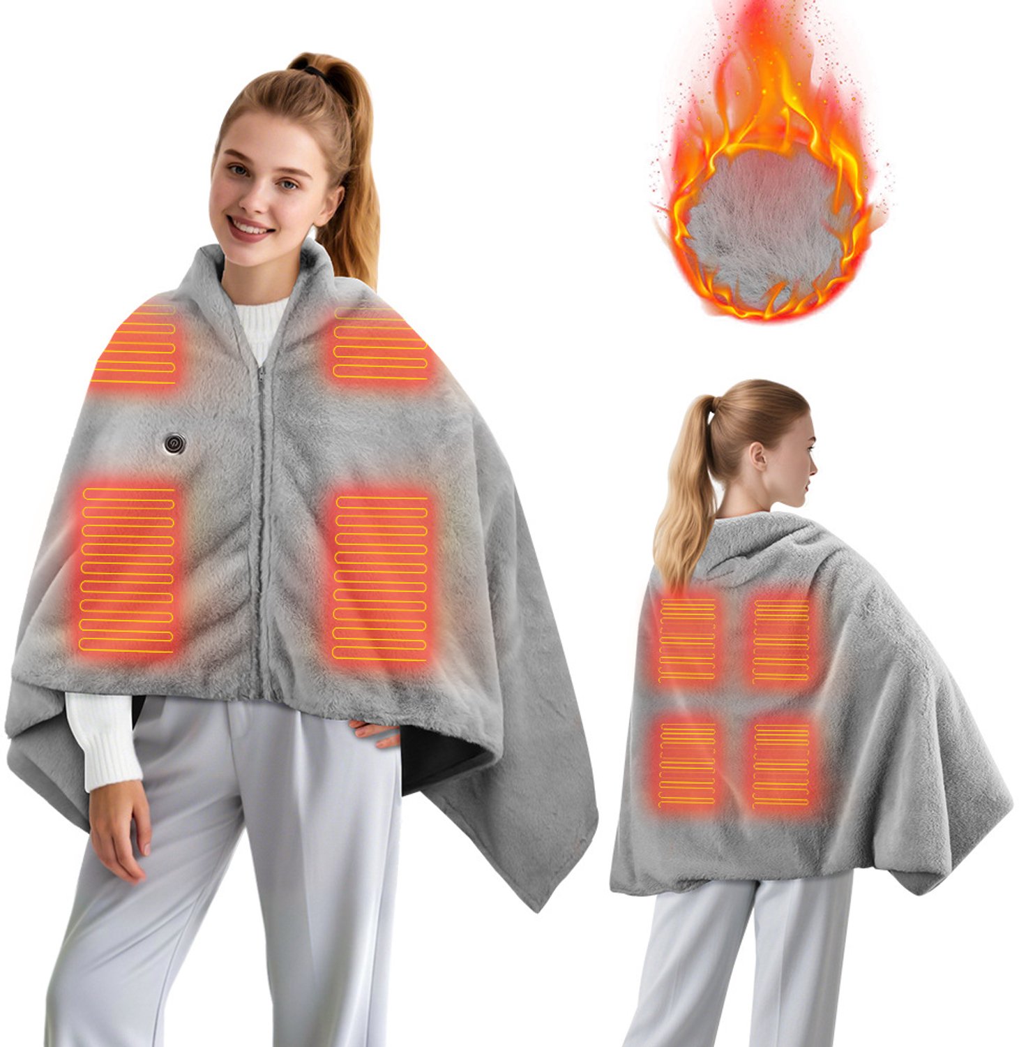 HisKes Wintersjaal dames - Elektrische sjaal voor dames --Verwarmde sjaal usb - warme wintersjaal - Elektrische deken voor op kantoor - Drie temperatuurinstellingen - 147*82 cm - Grijs
