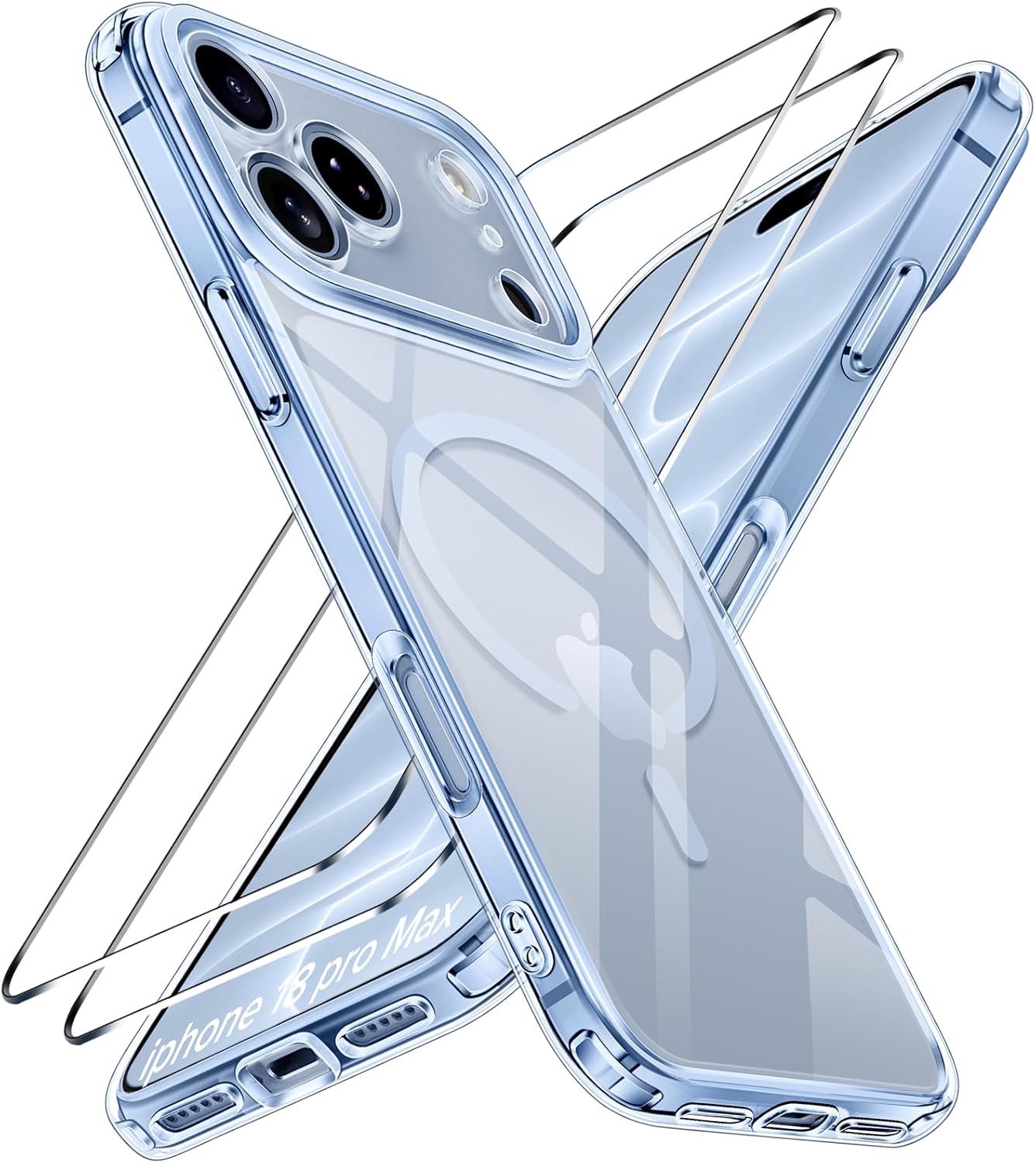 Zandarix Hoesje Geschikt voor Apple iPhone 18 Pro Max - Back Cover Hoesje - Geschikt voor Mag - Polycarbonaat - 2 Screenprotector - Militaire Bescherming - Transparante Bumper - Blauw