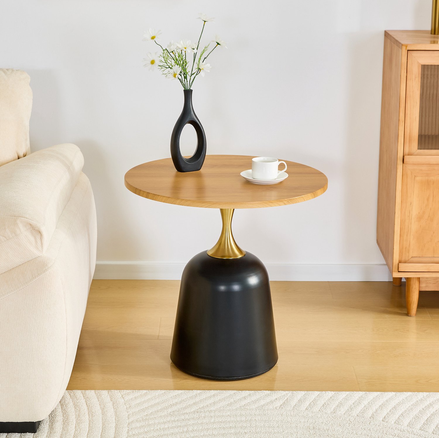WUVRIE Ronde bijzettafel Ø 60 cm - Met metalen onderstel - Houtkleur Houtkleurig