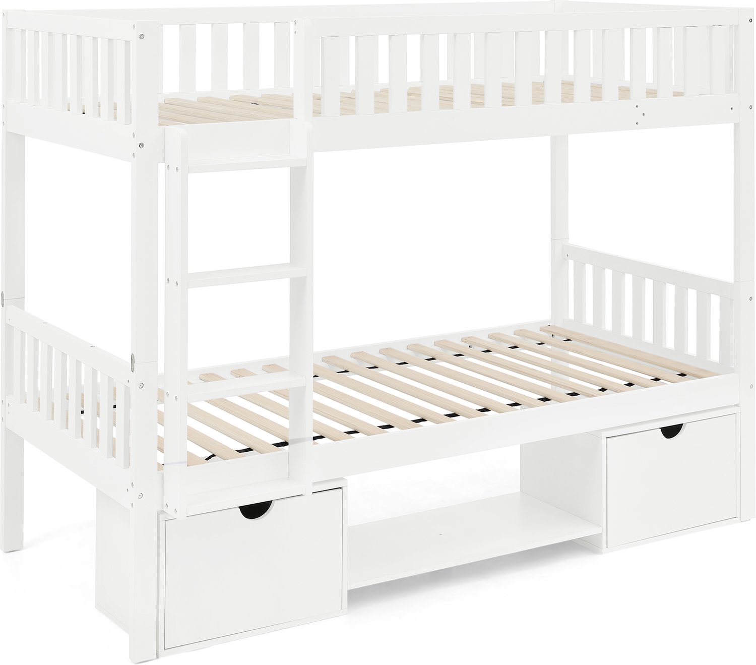 Stapelbed Voor Kinderen 90x200 cm - Deelbaar In Twee Eenpersoonsbedden - Met Opbergruimte En Uitvalbeveiliging - Massief Grenenhout - Wit