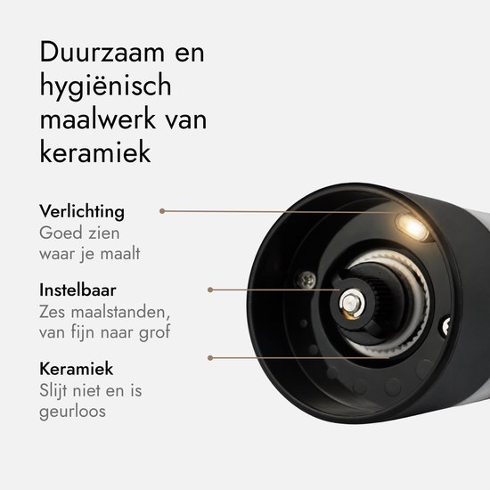 GOV Elektrisch Peper- en Zoutstel - RVS Regular - Oplaadbaar - Black Edition - Zwart - Pepermolen - Cadeau - Roestvrij Staal — cadeau in Kookcadeaus - foto 5