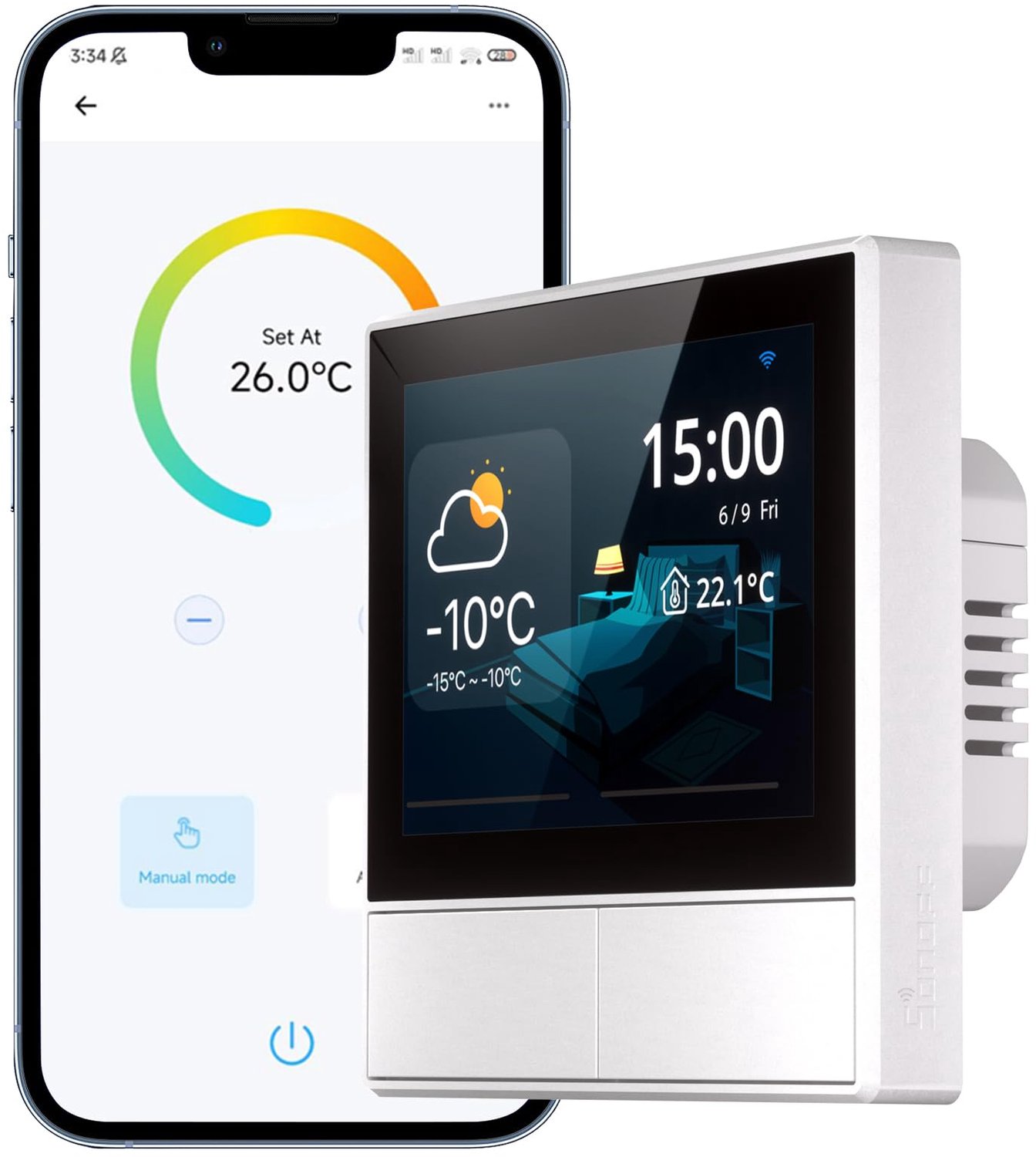 WiFi Wandschakelaar (2 groepen), Draadloze Schakelaar, Draadloze Huisautomatiseringsthermostaat, Applicatiecontrole, Slimme Scene, Compatibel met /