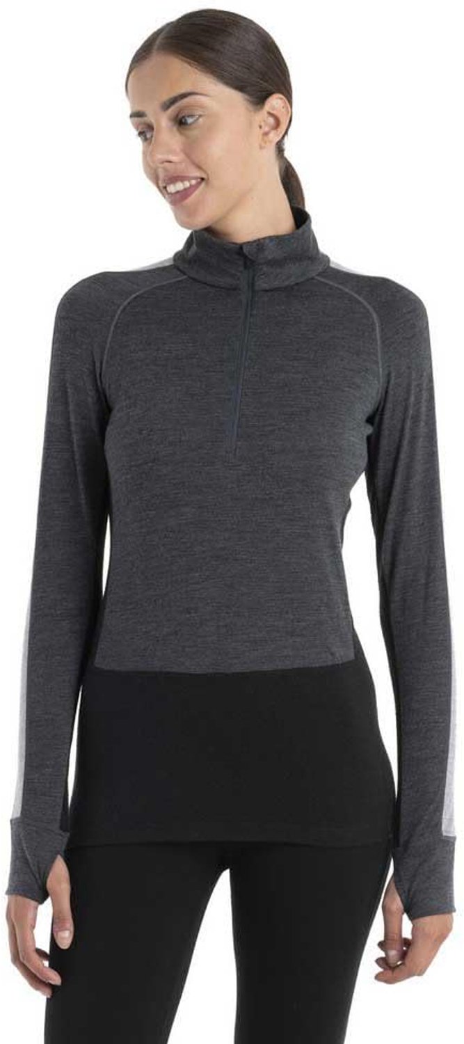 Icebreaker Merino 200 Zoneknit - LS Half Zip Dames - Jet Heather/Zwart/Metro Heather - S