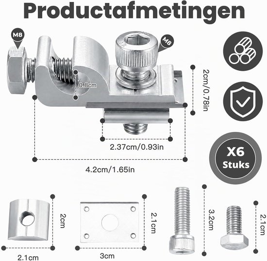 6 Stuks Grondclips voor Zonnepanelen, Ondersteuning voor Fotovoltaïsche Systemen, Bevestigingsmiddelen voor Vloerbevestiging en Aarding — afbeelding 5