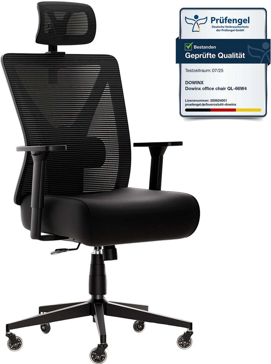 Dowinx Ergonomische bureaustoel - Game stoelen - verstelbare lendensteun - dikke kussens en 3D-armleuningen - hoogte verstelbare rugleuning - 270 kg - zwart