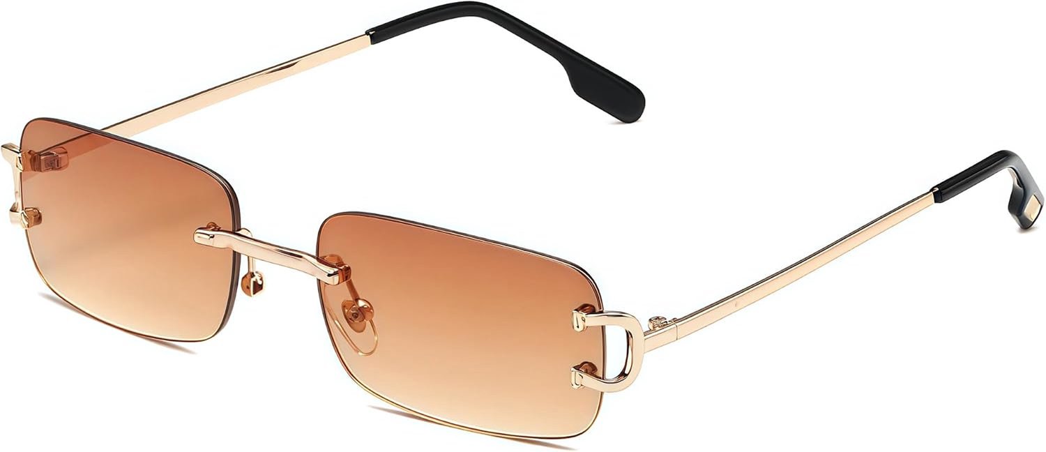Slim rimless rectangular sunglasses for men and women, UV400 protection, metal frame, fashion glasses - ShopVlot