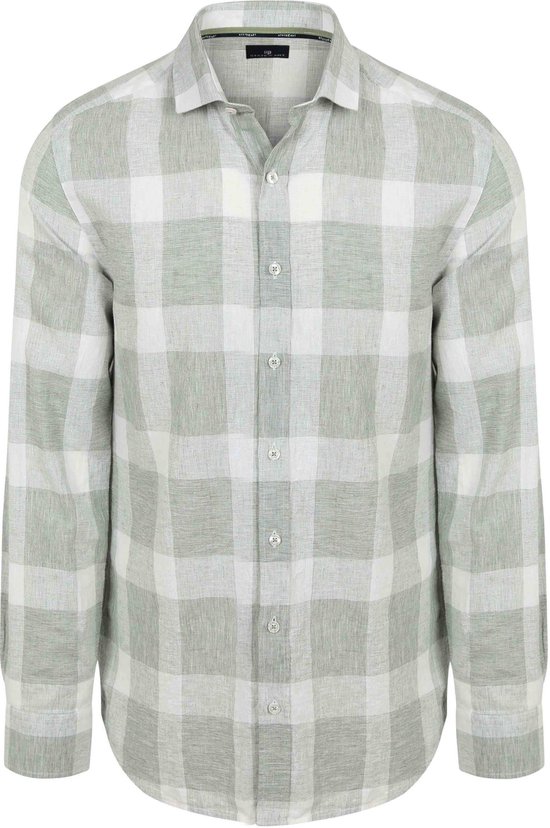 Groen en wit geruit casual overhemd met lange mouwen.