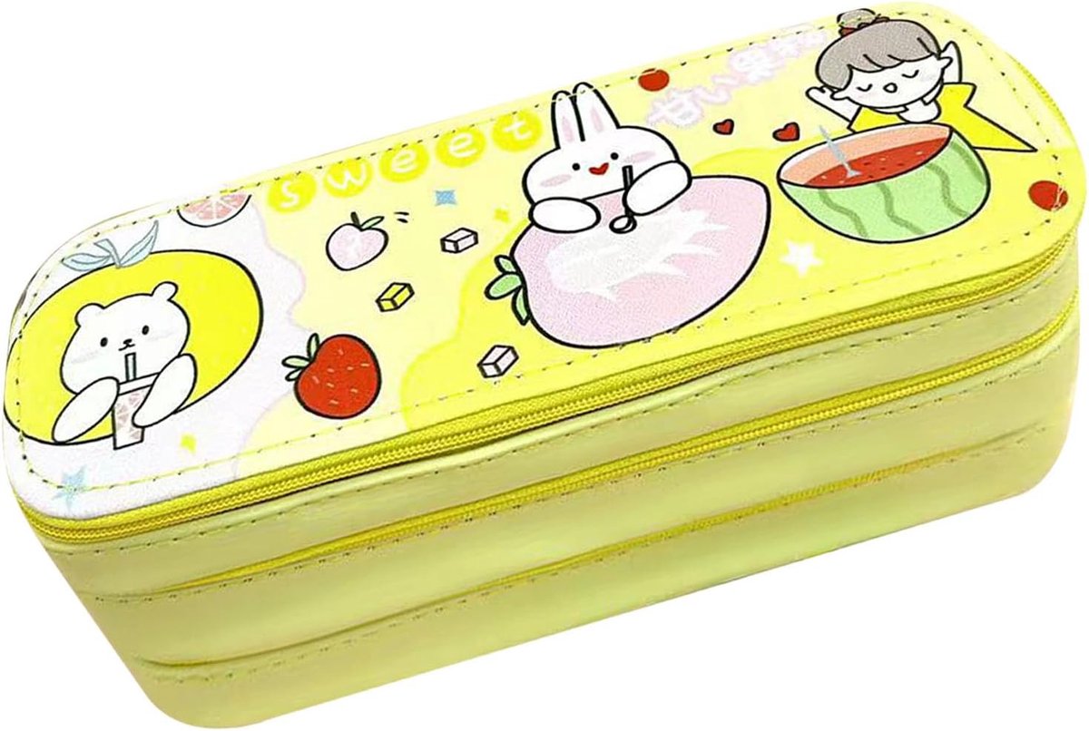 Etui, Drielaagse Structuur, Stijlvol Design (Geel)