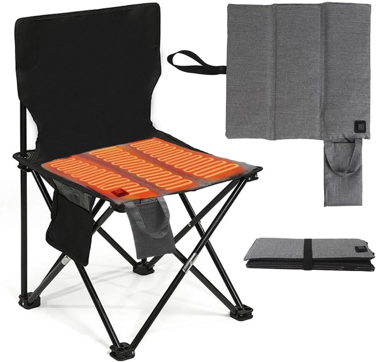 Verwarmd Kussen - Zwart - 44 x 40 cm - Opvouwbaar USB-verwarmingskussen - Voor Outdoor Activiteiten
