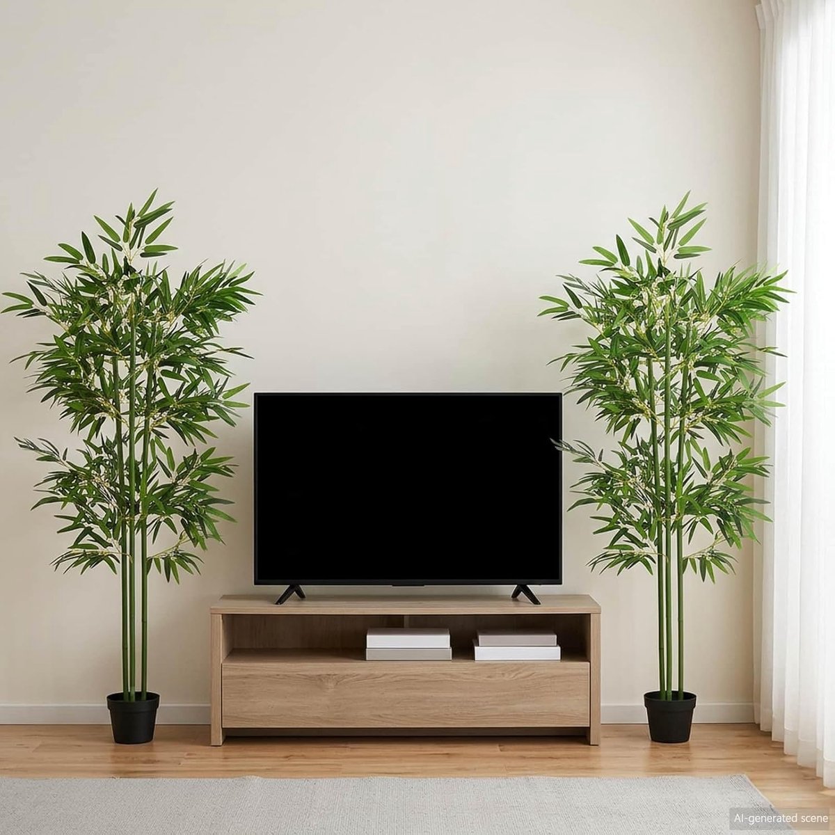 Kunstbamboeboom, set van 2, kunstplant, groen, 175 cm, decoratie