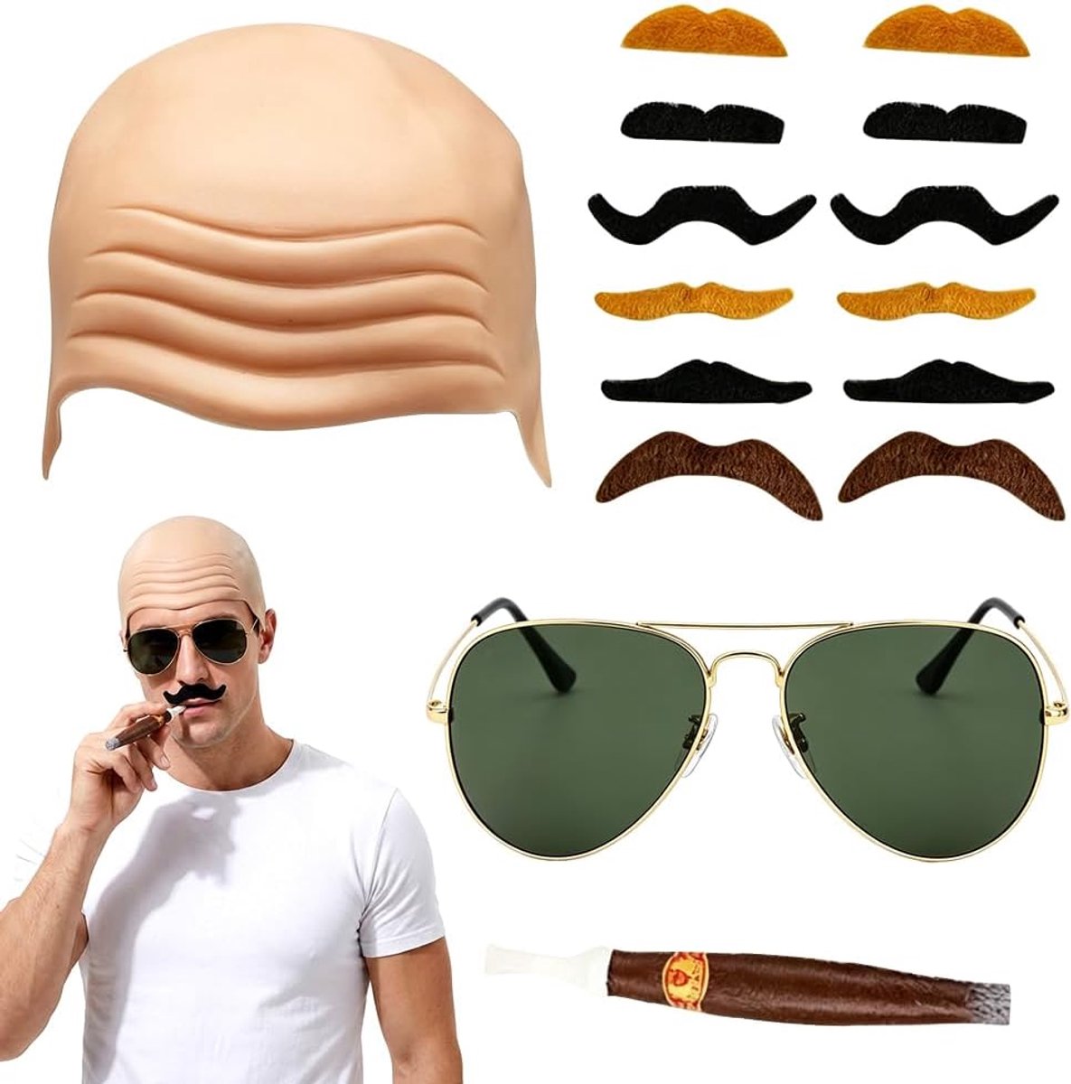 Kattenmuts, slabbermuts, slabbermuts, kostuums voor dames en heren, met zonnebril, sigaar, baard, cosplay-accessoires voor carnaval, Halloween, feesten, 15 stuks