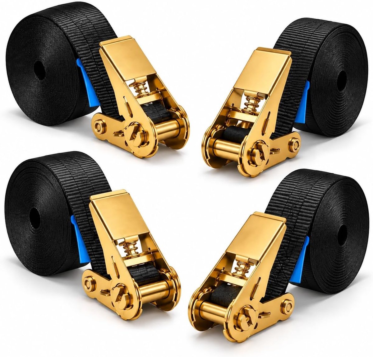 Spanbanden met ratelslot, verstelbare sjorbanden voor ladingbeveiliging, belastbaar tot 800 kg, voor vaste lading, auto, motorfiets, bagage, zwart
