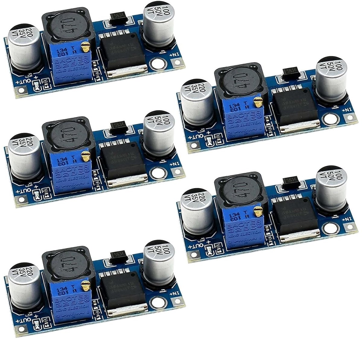 5 stuks Step Down Converter 3,2-46 V naar 1,25-35 V Buck Converter conversie-efficiëntie 92% Step Down converter stroomsterkte 3 A spanningsregelaar voor elektronische projecten
